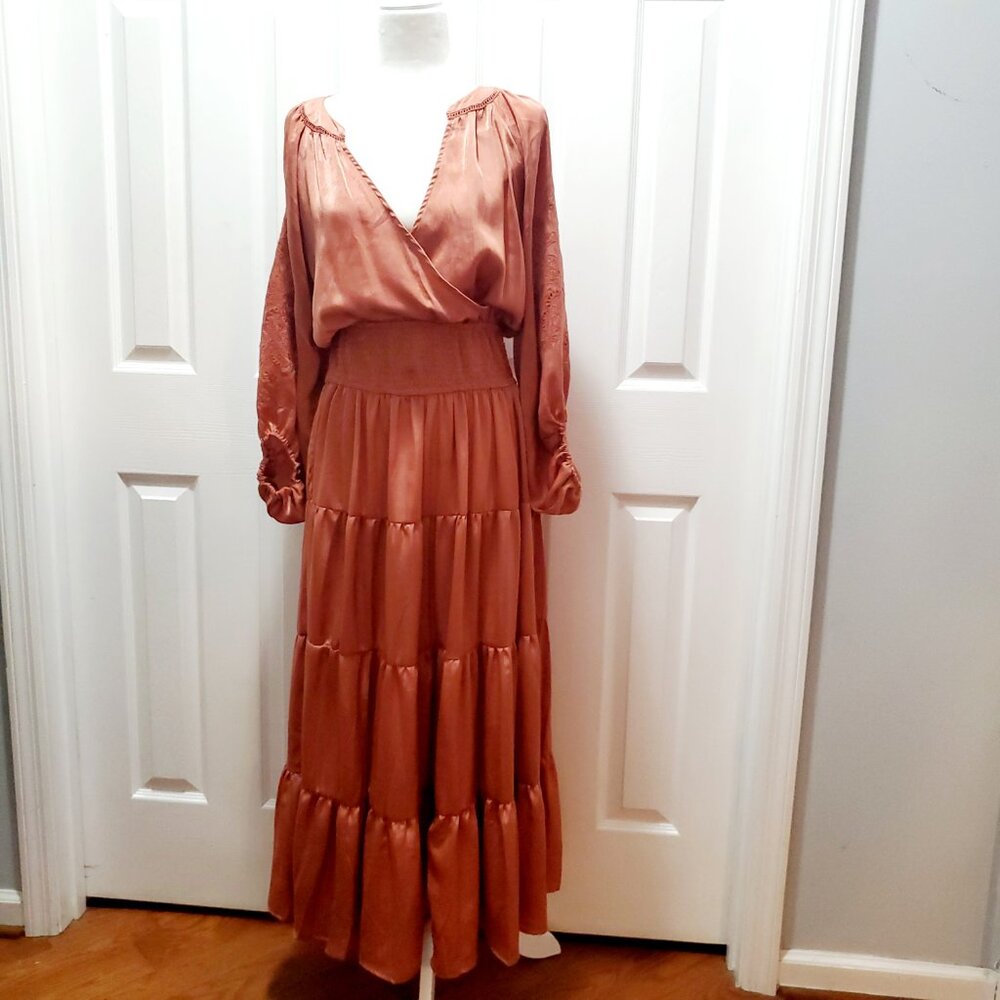 Anthropologie Collective Story Flowy Smocked Embroidred Boho Cottagecore Large View 2